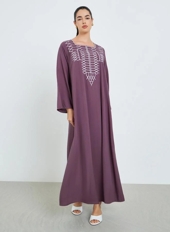 أميرة جلابية مطرزة بحافة واسعة للنساء